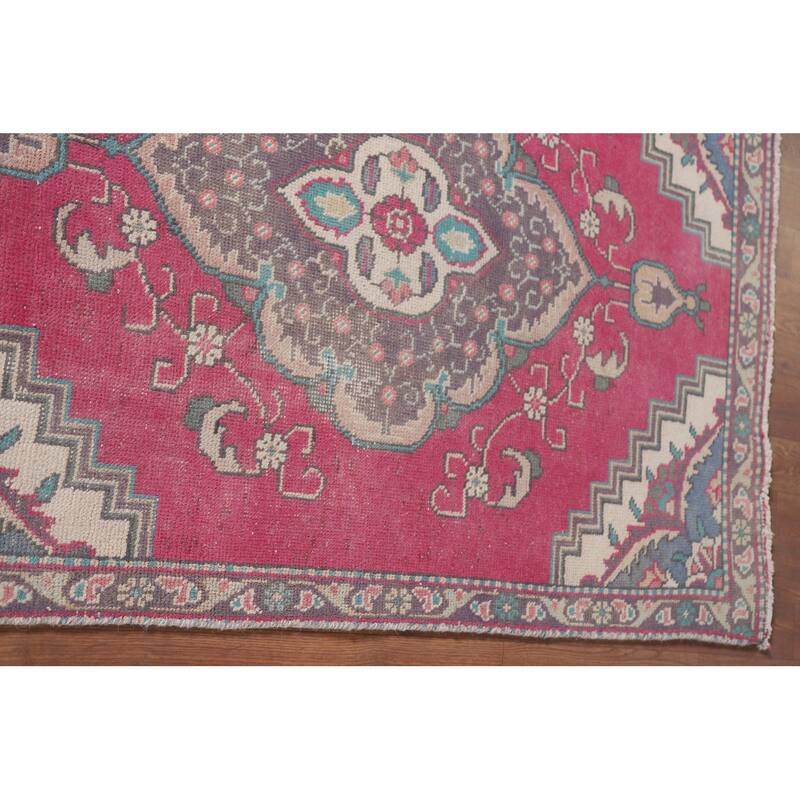 Hand Knotted Oriental 100% Wool Carpet Traditional Medallion Pink Tabriz Area Rug - 4' 6'' X 3' 2''