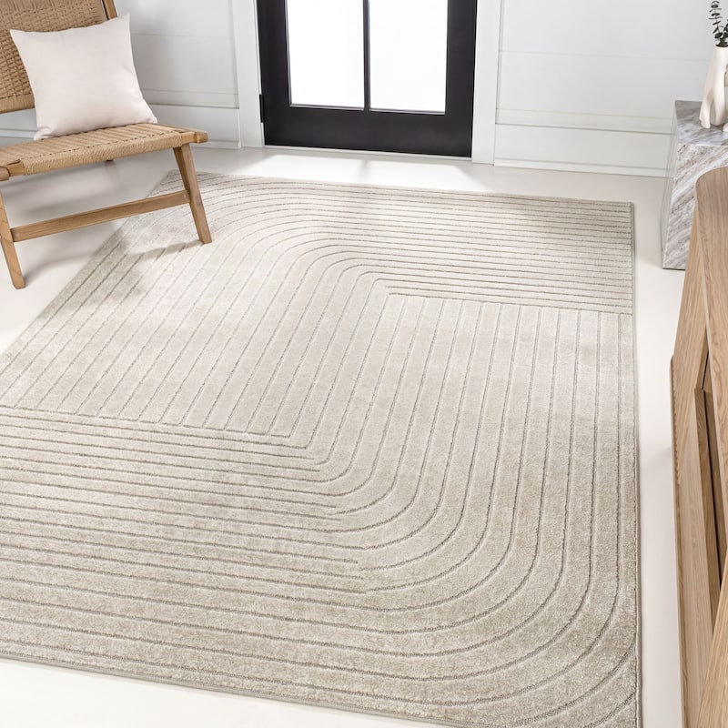 JONATHAN Y Finn High-Low MidCentury Modern Arch Stripe Two-Tone Indoor/Outdoor Rug