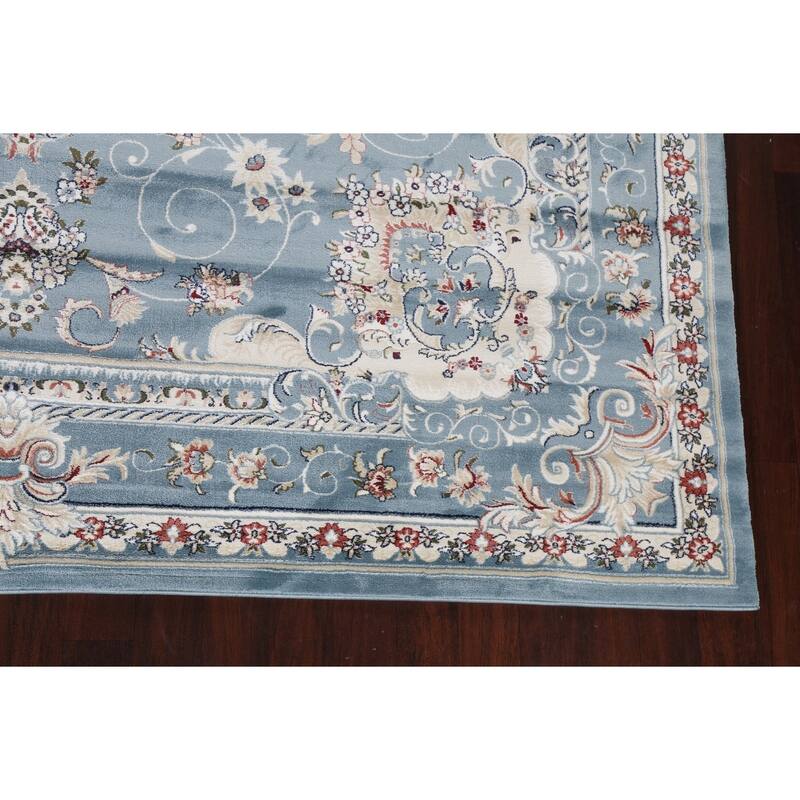 Light Blue Floral Medallion Transitional Turkish Rug Oriental Carpet