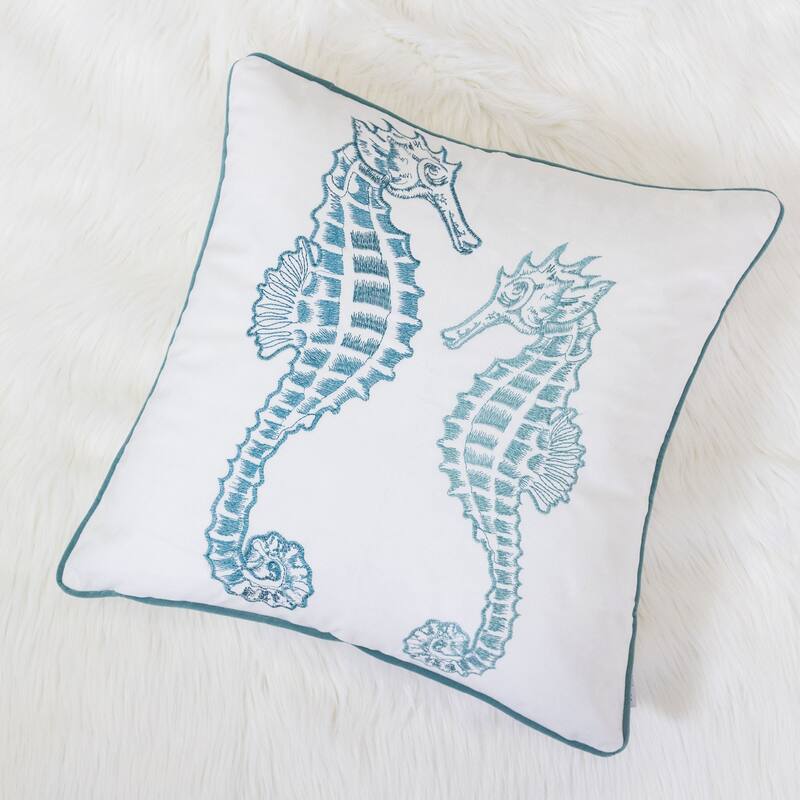 Seahorse Throw Pillow with Velvet Cover and Optional Filling 20x20 Inches