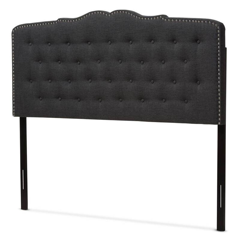 Dark Grey King Fabric Upholstered Headboard with Curved Top and Button Tufting for Modern Contemporary Style