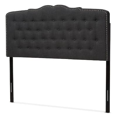 Dark Grey King Fabric Upholstered Headboard with Curved Top and Button Tufting for Modern Contemporary Style