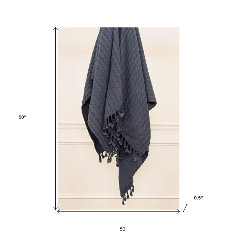 HomeRoots Blue Gray Knitted 100% Cotton Throw Blanket