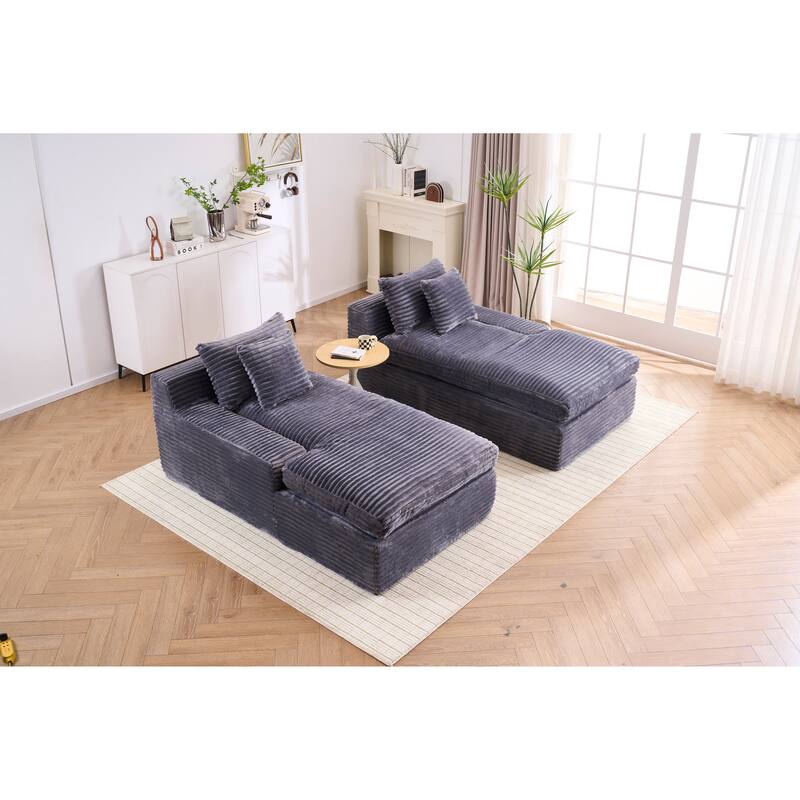Oversized Corduroy Upholstered Chaise Lounge Sofa / Double Single Side Arm Sleeper Sofa Couch / Modular Recliner Sofa