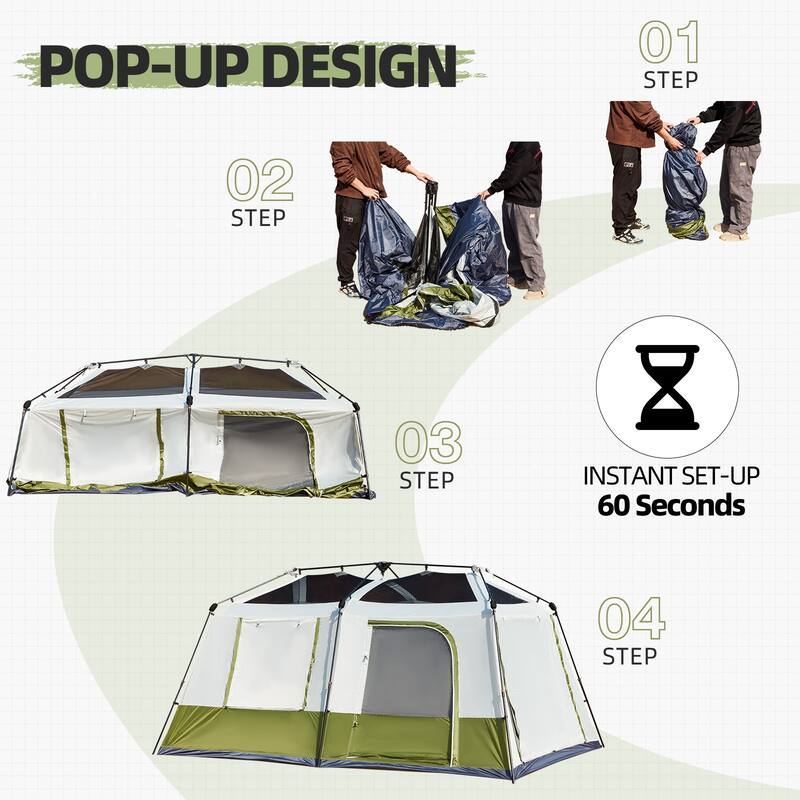 EROMMY Instant Cabin Tent 4/6/8/10 Person - 60 Second Setup, Waterproof Family Camping Tent with Rainfly & Carry Bag, 4-Season