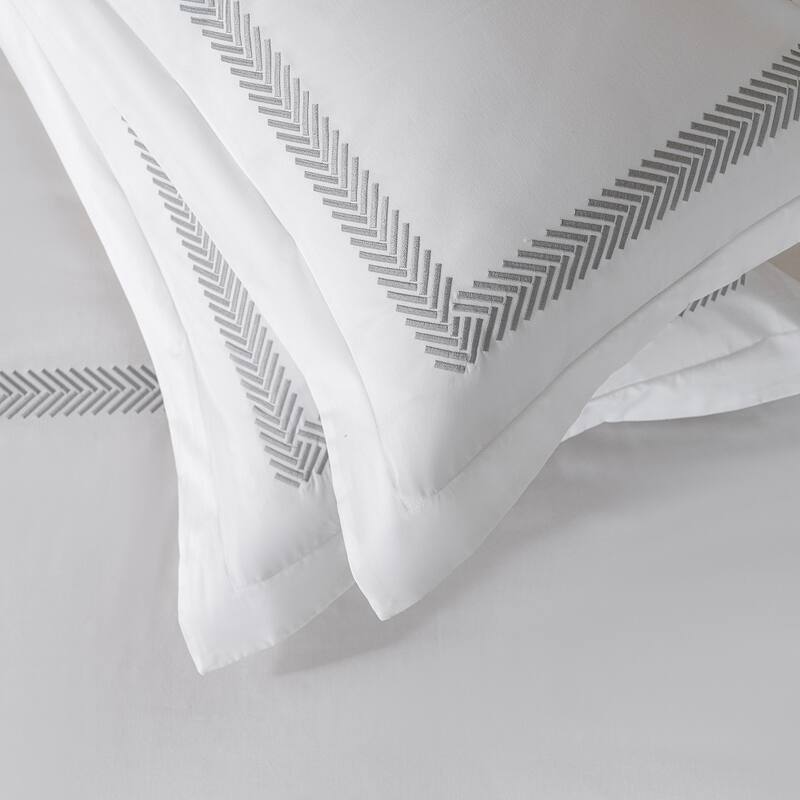 Cotton Sateen 500TC Hotel Stitch Duvet Cover Set, Herringbone Pattern