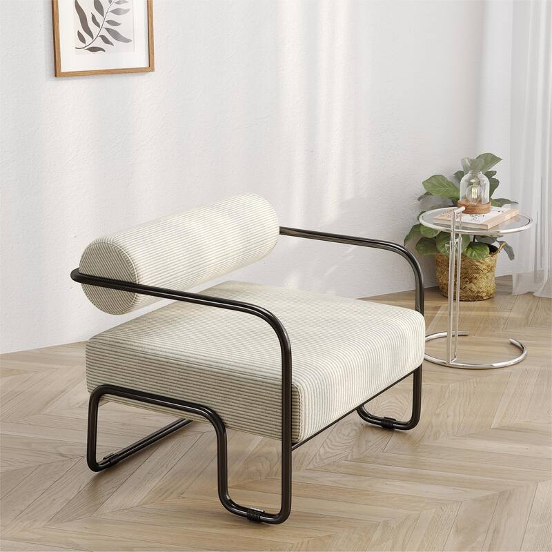 Beige 27" Corduroy Accent Chair with Iron Frame