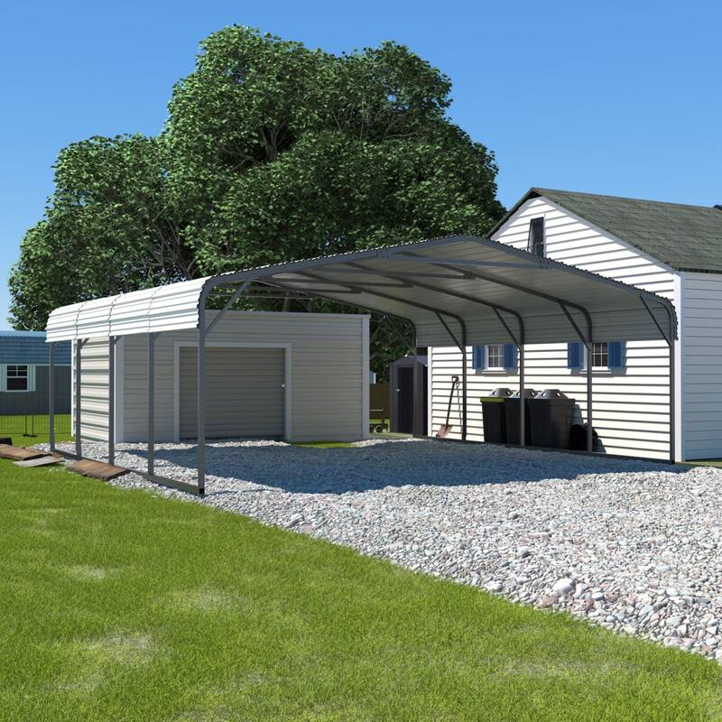 VEIKOUS Metal Carport, Heavy Duty Steel Carport Garage and Shelter, White