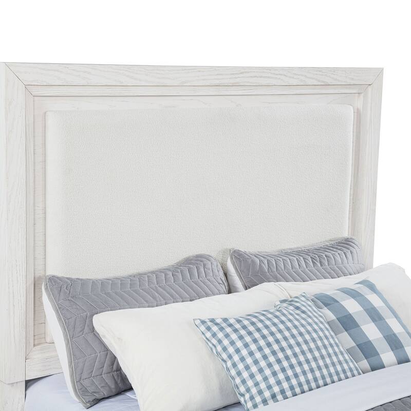 Inverness Distressed White Queen Upholstered Panel Bed