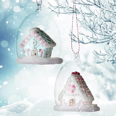 5.3" Resin And Glass Candy House Ornament 2 Assorted