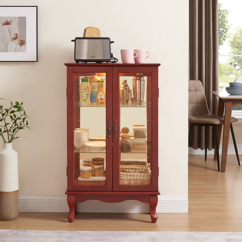 GDFStudio - Regency Traditional Storage Curio Cabinet with Tempered Glass Doors and Lighted Display