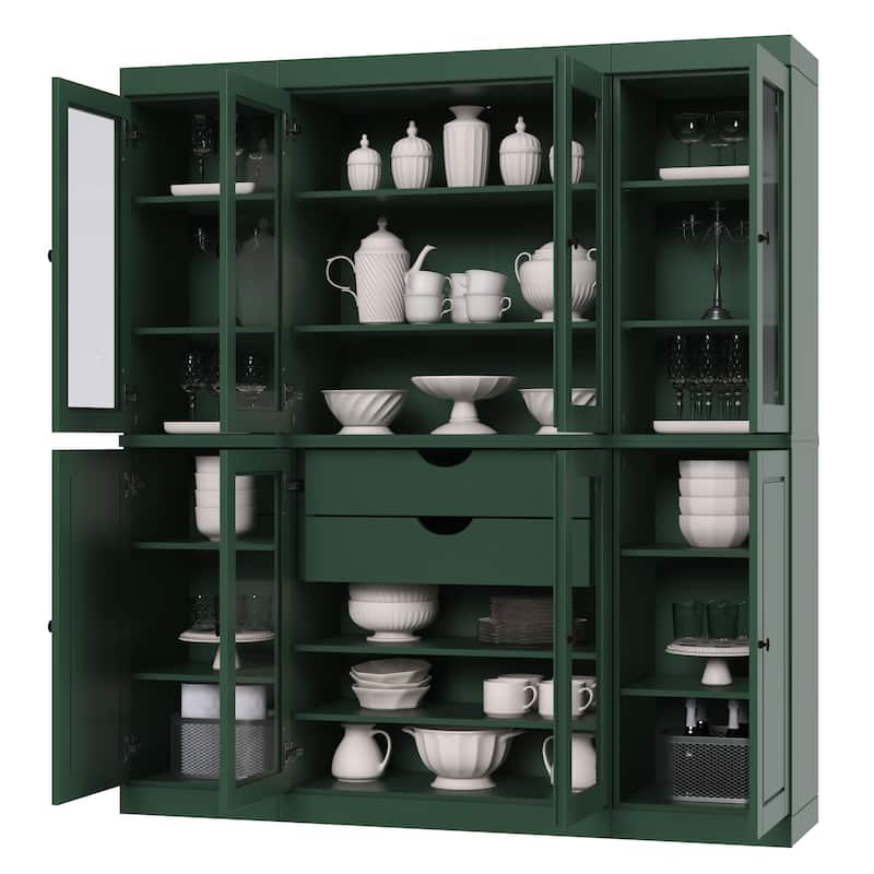 100% Solid Wood Kitchen China Pantry Buffet with Glass or Solid Wood Doors and 2-Drawer Kit by Palace Imports - 65" x 71.5"