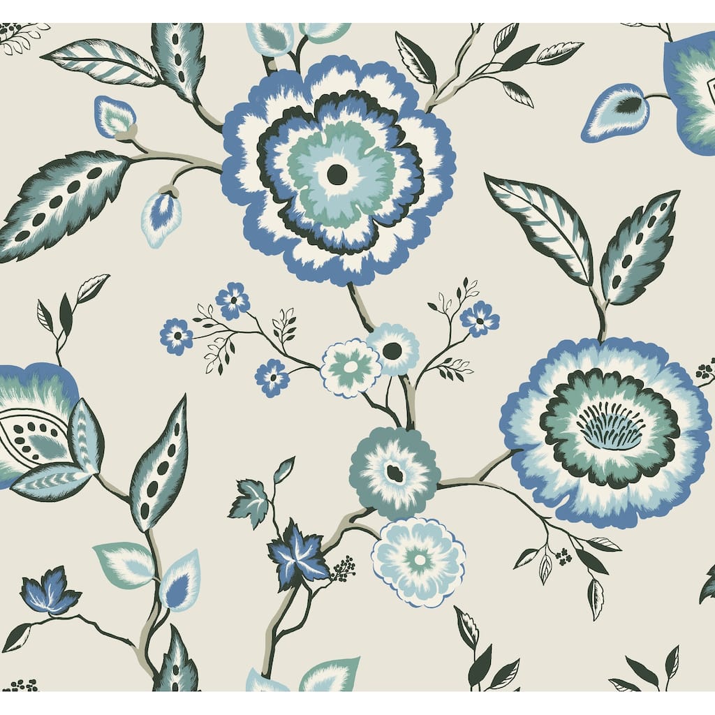 Inspired by Color Dahlia Blooms Blue & White Wallpaper