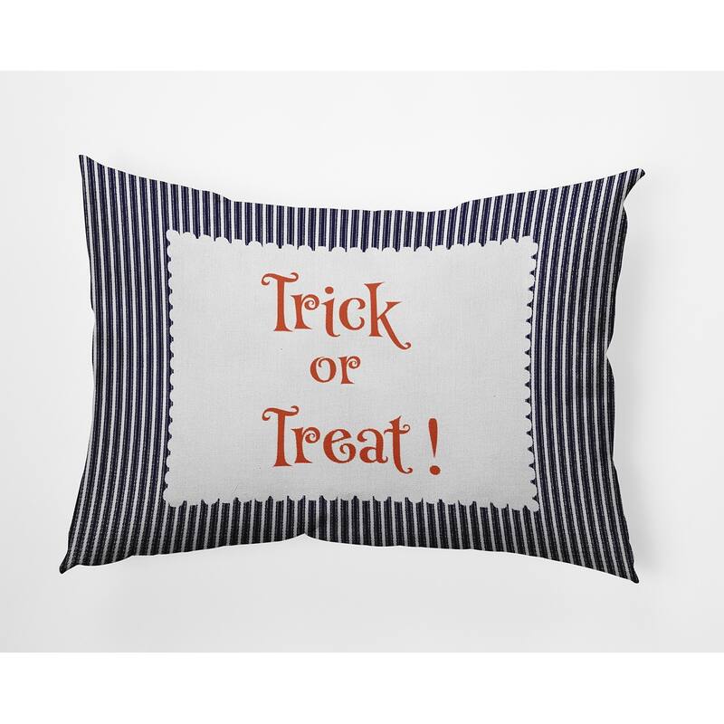 Halloween Trick or Treat Ticking Indoor/Outdoor Throw Pillow - 14" x 20" - Navy