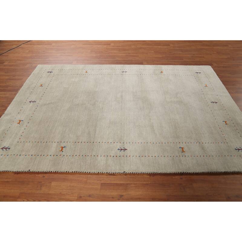 Beige Tribal Gabbeh Oriental Rug Hand-Knotted Wool Carpet - 5'4"x 7'10"