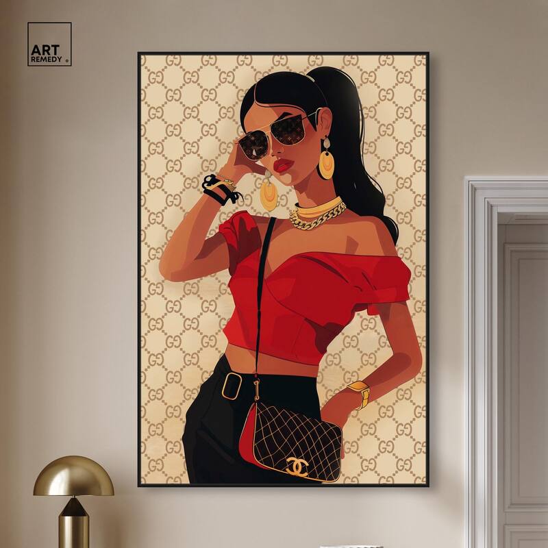 Her Stylish Red Look Canvas by Art Remedy