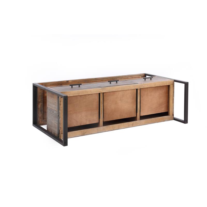 Modern Antique-Finish TV Stand Made from Recycled Wood TV Stand with 3 Drawers and Open Shelving, for Living Rooms
