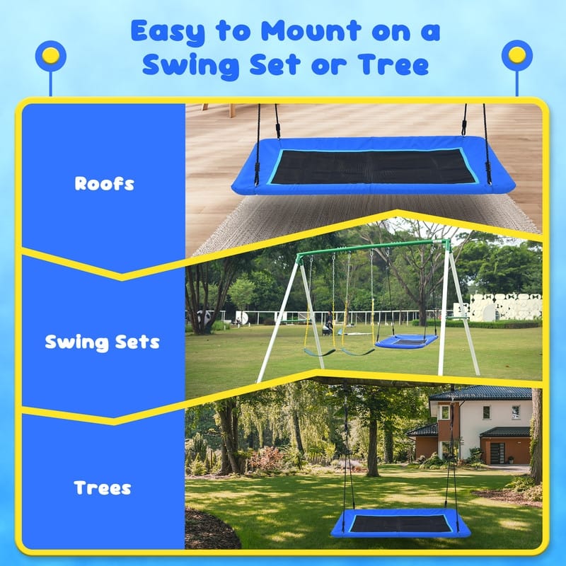 700lb 60" Rectangle Platform Tree Swing for Kids and Adults Waterproof 2 Hanging Straps