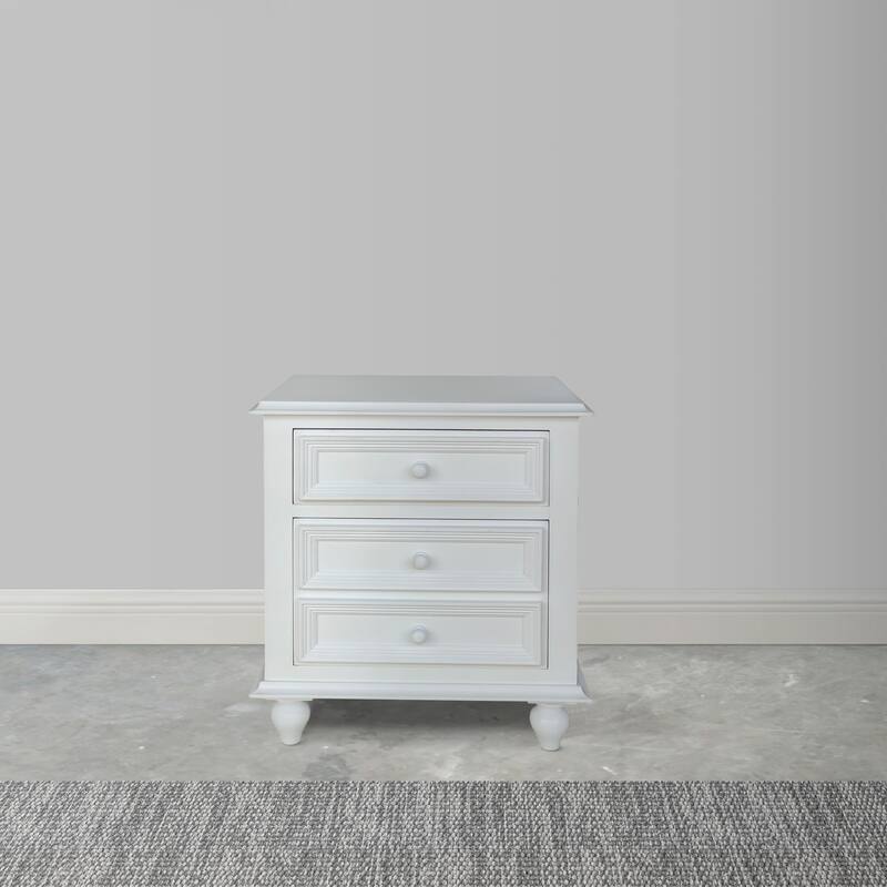 28 Inch Bedside Nightstand, 2 Drawers with Classic Round Knobs, Handcrafted White Mango Wood