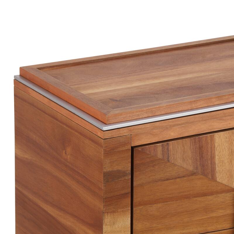 Mid-Century Modern 2-Drawer Diamond Wood End Table with Storage - Light Brown