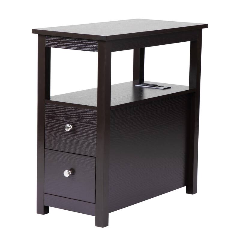 Compact Nightstand with USB Charging, 2 Drawers & Shelf, Sturdy Wood Design, Easy Assembly