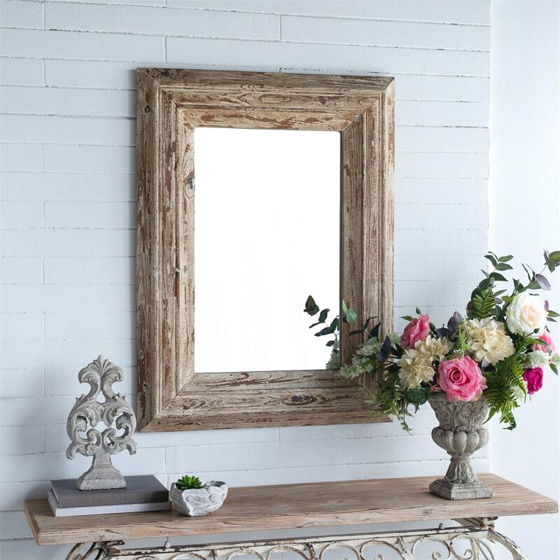 Rectangle Wall Accent Mirror with Distressed Wood Frame