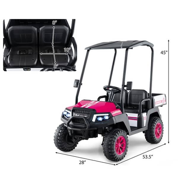 dimension image slide 2 of 4, Kids Ride On Golf Cart with Remote 24V Rechargeable Battery USB Music and Sun Awning - 53.5" × 28" × 45" (L x W x H)
