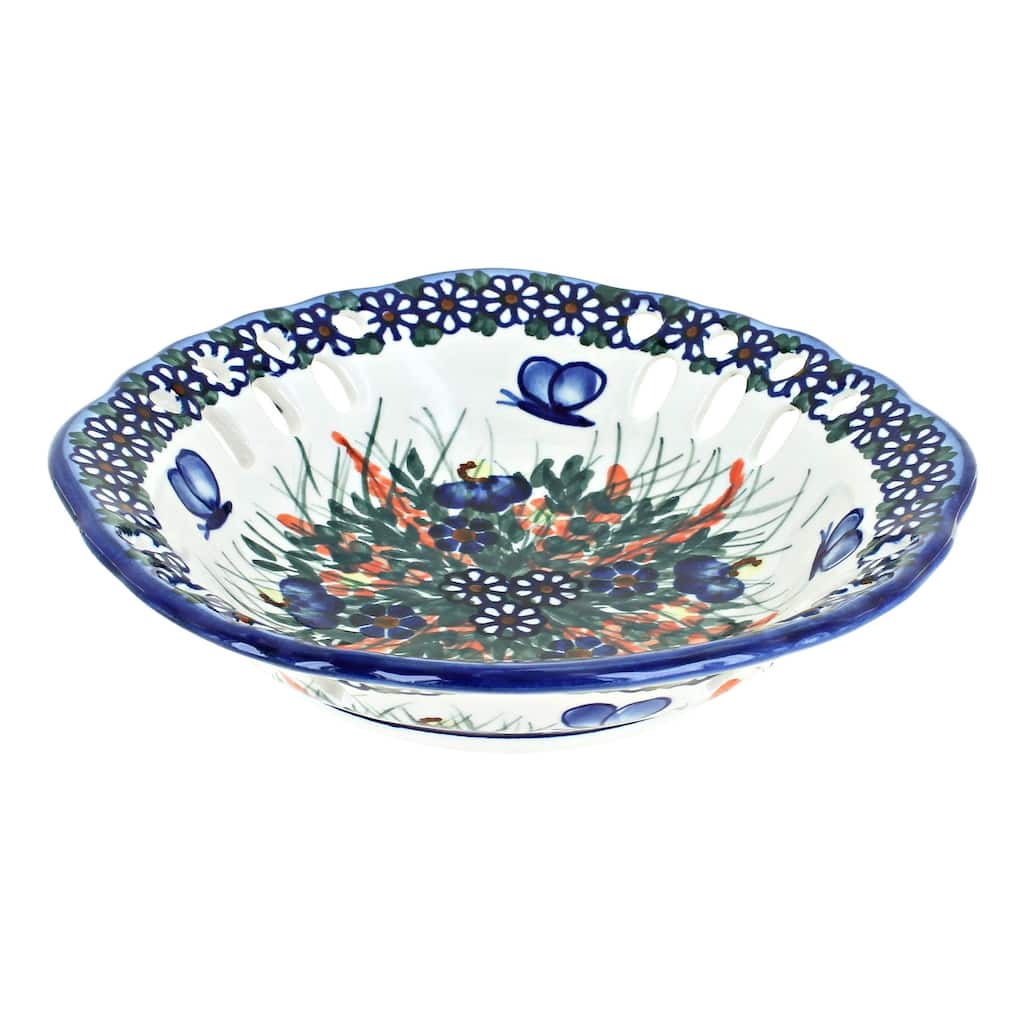 Blue Rose Polish Pottery 32A WR Unikat Small Fruit Dish