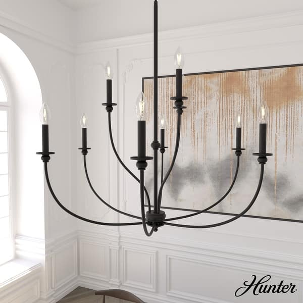slide 2 of 11, Hunter Southcrest Chandelier - Entry, Dining Table, Kitchen Island - Farmhouse, Transitional, Candle 36" -9 Light - Black