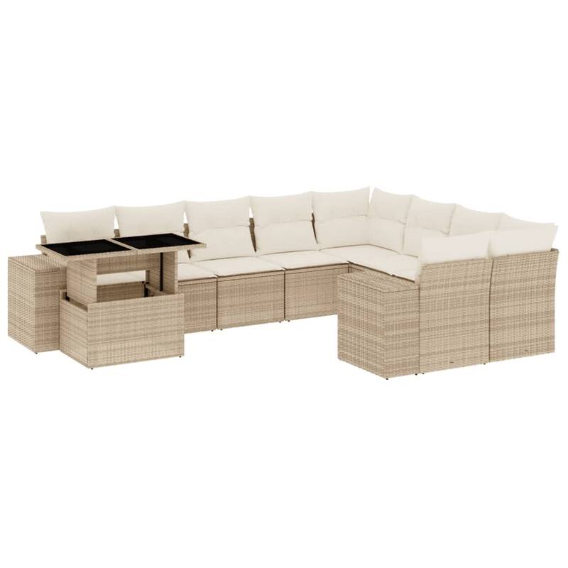 vidaXL Patio Sofa Set with Cushions Outdoor Furniture 10 Piece Poly Rattan - 21.7 x 39.4 x 28.7