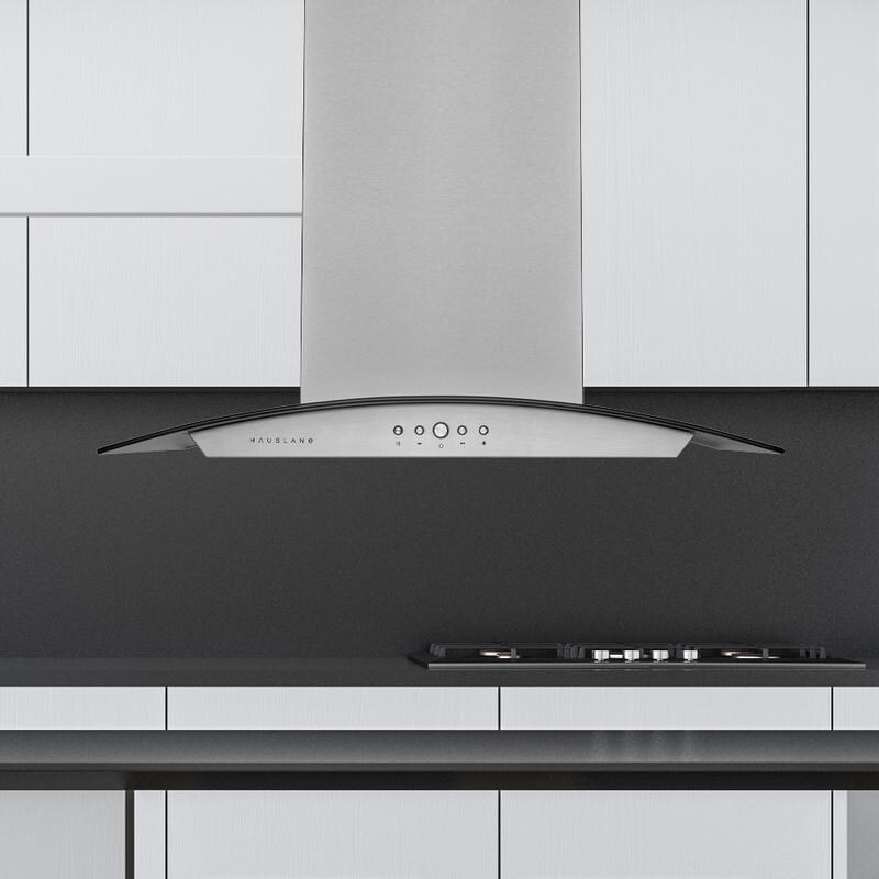 Shop Hauslane Is 200 Modern Island Tempered Glass Range Hood Dual Controls Led Baffle Filters Fits High Ceiling Overstock 31249434