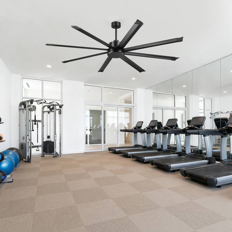 84-inch Black Large Industrial 8 Aluminum Blades High Ceiling Fans with remote control - 83.46" W x 23.62" H