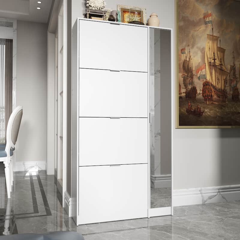 Shoe Cabinet Vertical Shoe Rack with Attached Mirror Compact Design - 31.5"X61.2"