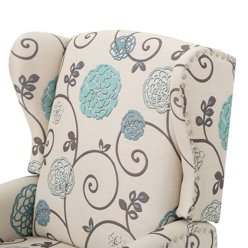 Pushback Recliner Chair, Modern Fabric Wingback Armchair with Nailhead Trim and Wood Legs, Classic Living Room Chair