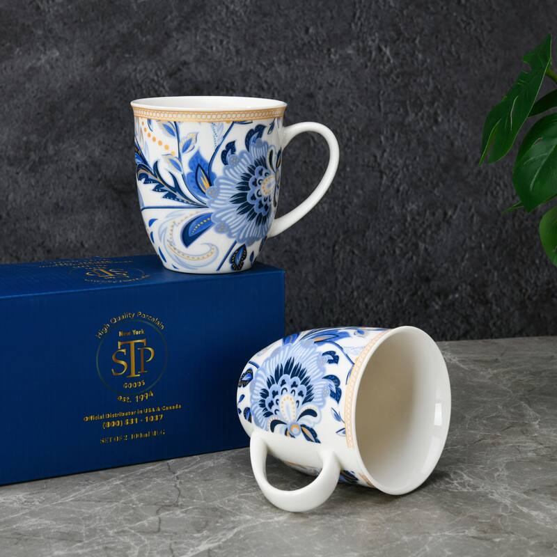 STP Goods 13.5oz Melody of Flowers Bone China Mug Set of 2 in Gift Box