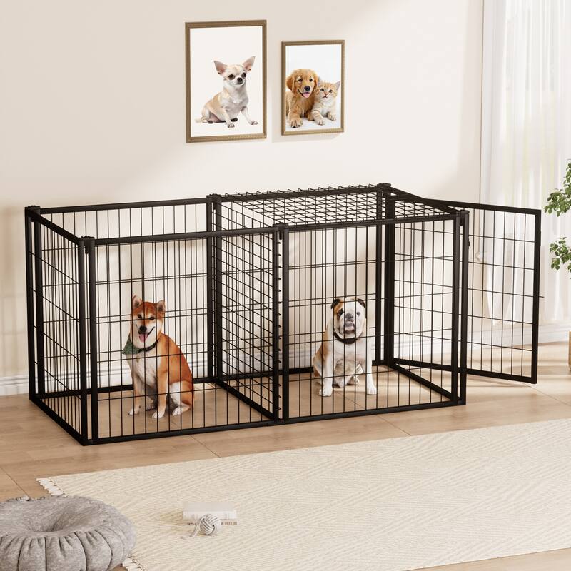 63" Iron Dog Crate with Top Cover, Dog Kennel for Small Medium Dogs