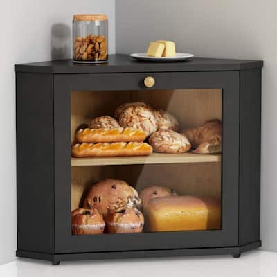 Corner Bread Box for Kitchen Countertop - 12.6"L x 12.6"W x 13.5"H