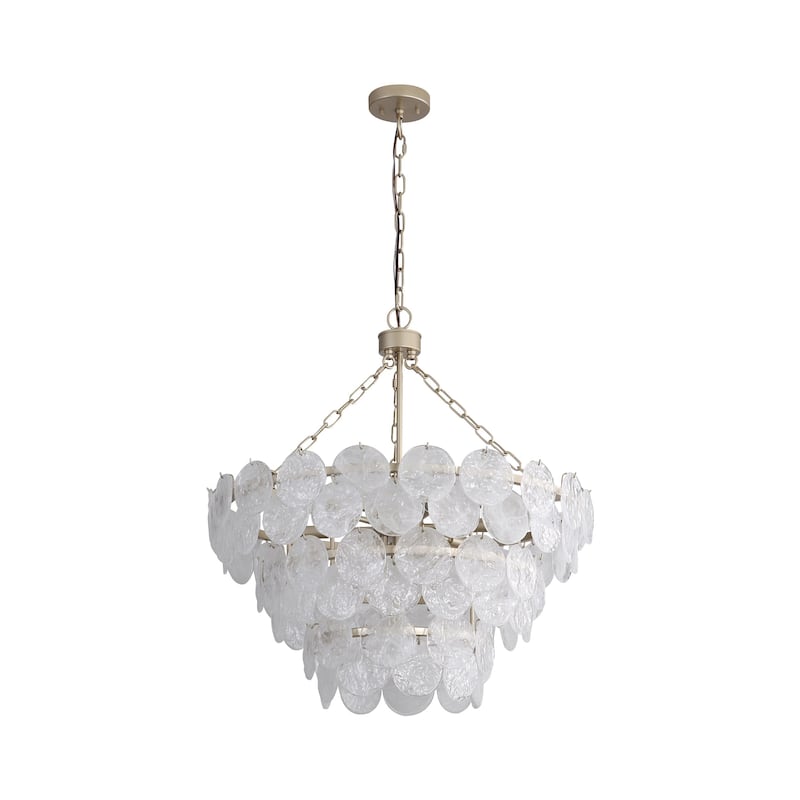 Yep by Golden Lighting Cascada 11-light Pendant in Aegean Silver and Cirrus Cloud Glass - Black