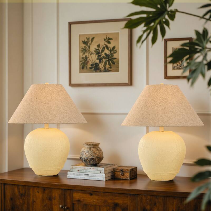 2 Pack Global Ceramic Accent Table Lamp with Linen Shade