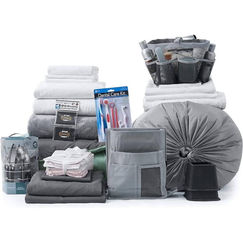 Totally Complete - 44-Piece College Dorm Twin XL Essentials Set - Iceberg Green / Granite Gray