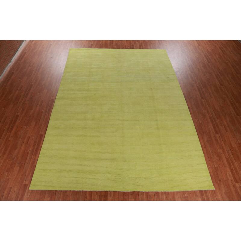Hand Knotted Oriental 100% Wool Carpet Modern Solid Green Gabbeh Area Rug - 14' 0'' X 10' 1''
