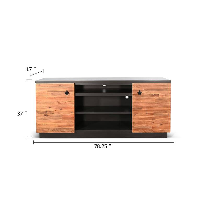 Cicy 78 Inch TV Media Entertainment Cabinet, Black, Brown Solid Wood