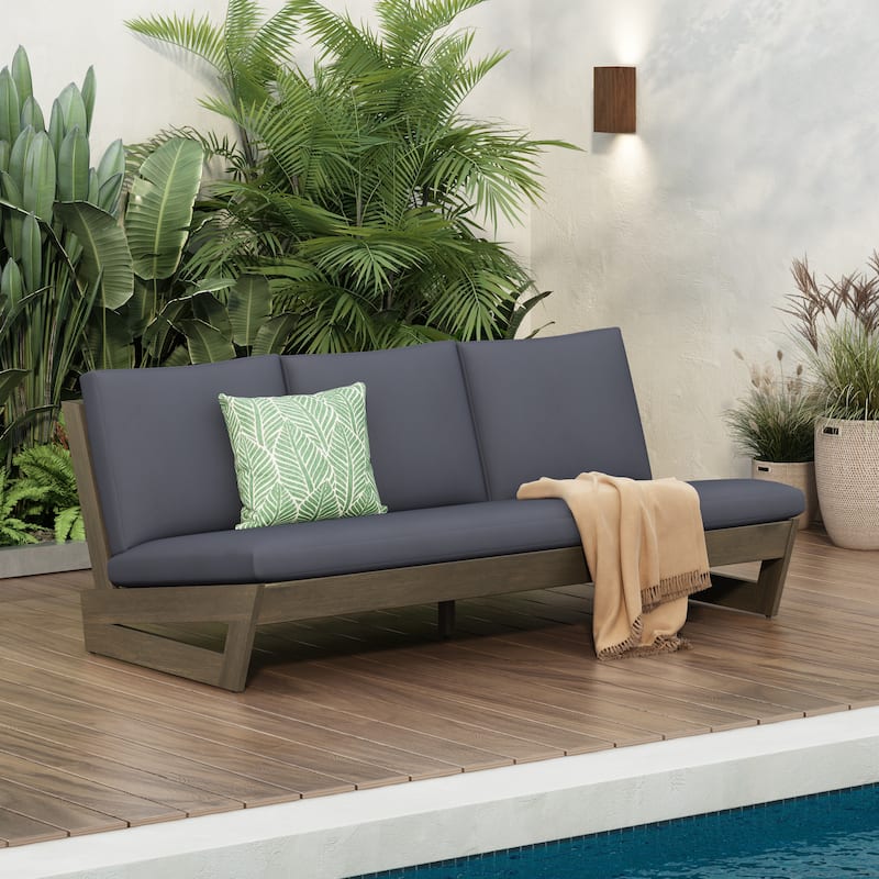 Christopher Knight Home - Sherwood Acacia Outdoor 3 Seat Patio Sofa with Cushions - Gray Finish wood+Dark Gray Cushion