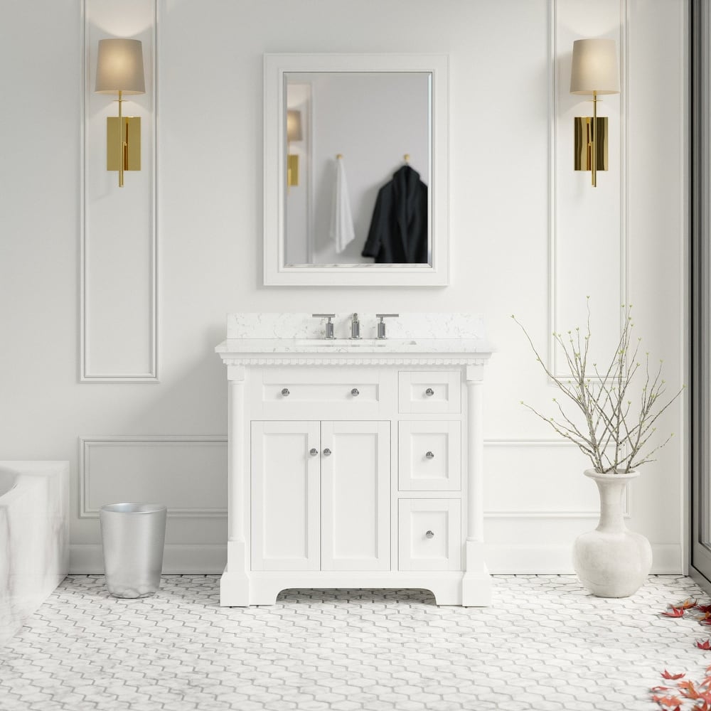 KitchenBathCollection Sydney 36" Bathroom Vanity with Engineered Marble Top