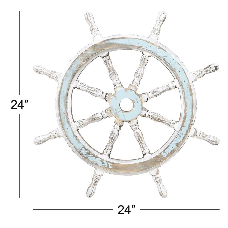 Wood Sail Boat Distressed Ship Wheel Wall Decor with White Accents - Blue - Roche River Decor