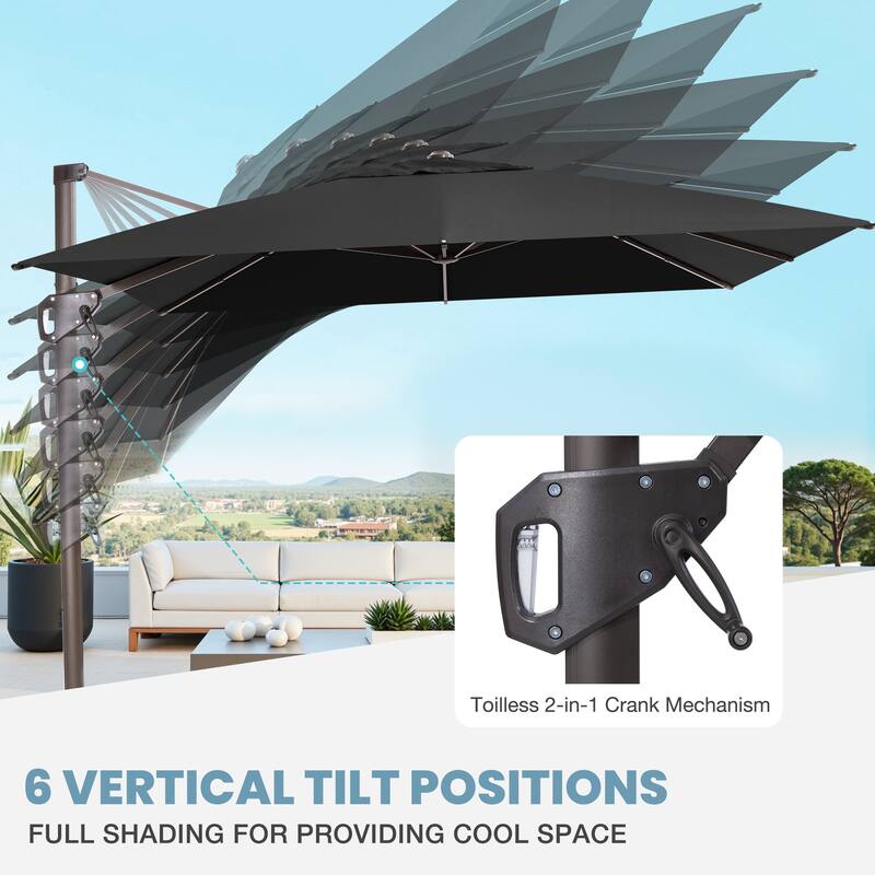VredHom Patio Outdoor 9 x 11 FT Cantilever-Offset Umbrella with Premium Weight Base
