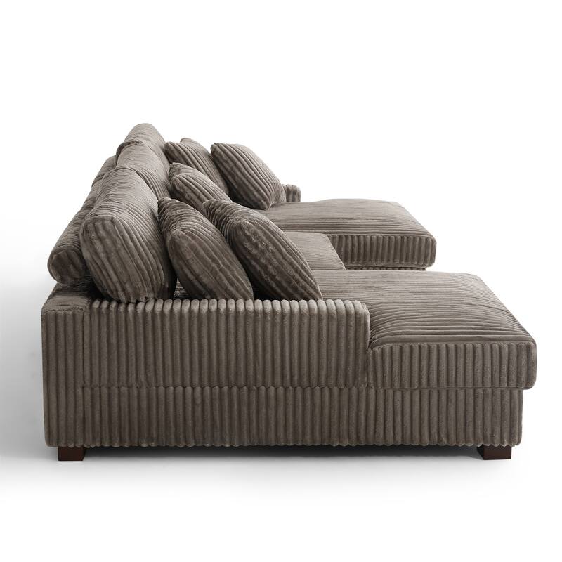 118.3" W U-Shape Plush Corduroy Upholstered Comfy Cloud Sectional Sofa