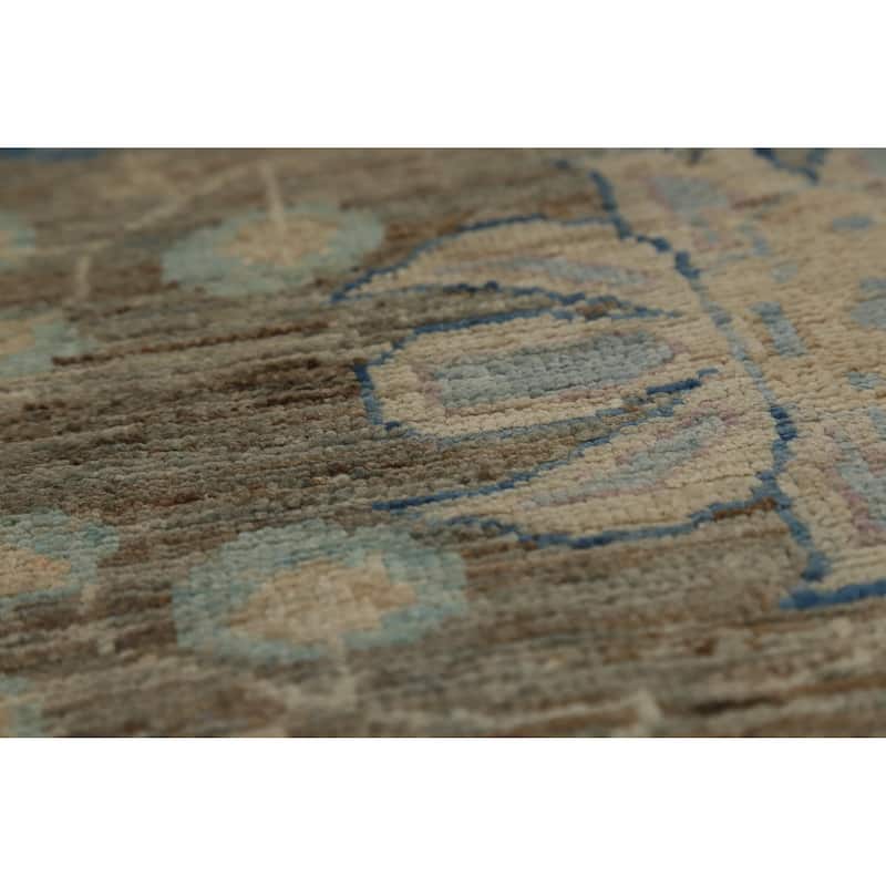 Hand Knotted Oriental 100% Wool Carpet Transitional All-Over Greys & Charcoal Oushak Runner Rug - 11' 8'' X 3' 0''