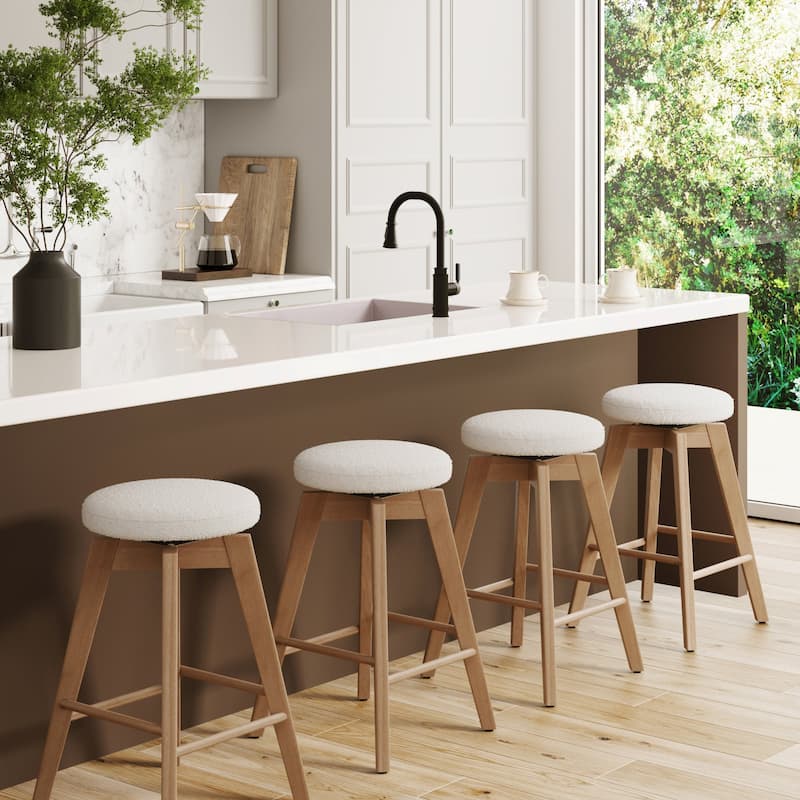 Nathan James Amalia Backless Counter Height 360 Swivel Seat Wood Bar Stool - Set of 4 - Boucle Rough/White Oak