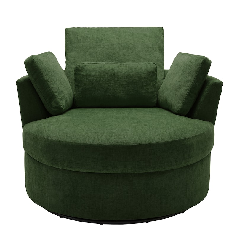 Upholstered Swivel Accent Chair with Wooden Tray Storage Ottoman